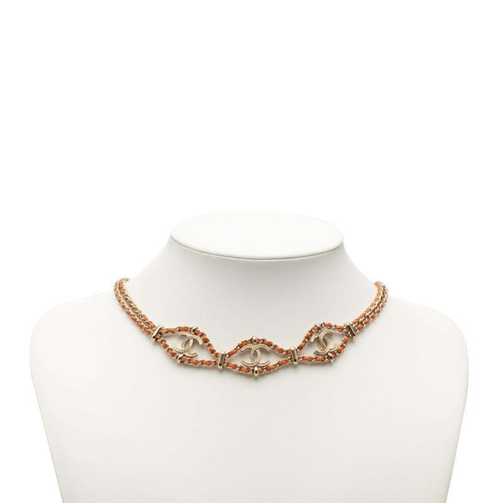 Chanel CC Logo Chain Necklace Plated Leather Gold